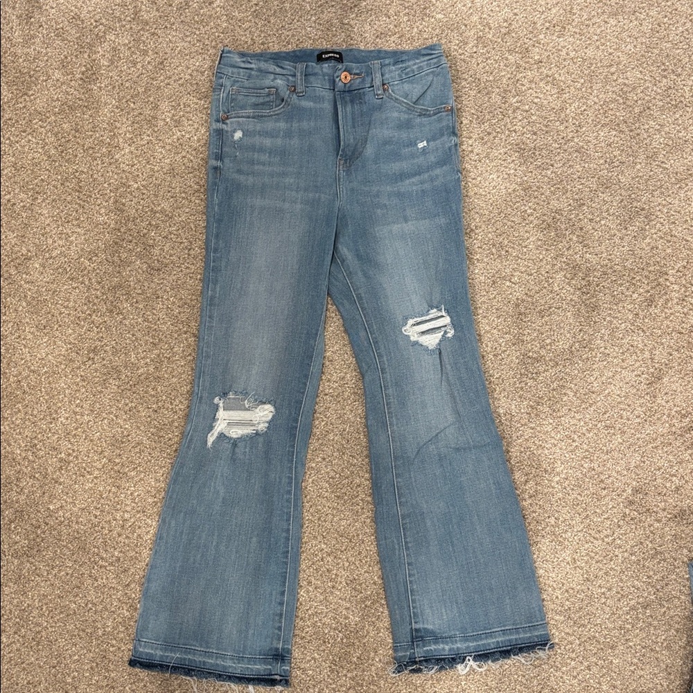 Express Distressed Flare Cropped Jeans